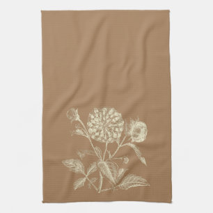 Tinted Vintage Zinnia Illustration Brown  Tea Towel