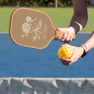 Tinted Vintage Zinnia Illustration Personalised Pickleball Paddle