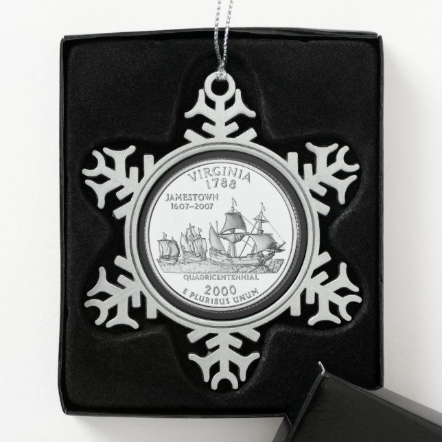 Tinted Virginia State Quarter   Snowflake Pewter Christmas Ornament (Box)
