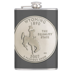 Tinted Wyoming State Quarter Design Hip Flask