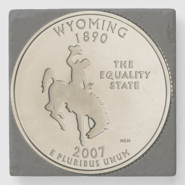Tinted Wyoming State Quarter Design  Stone Coaster (Front)