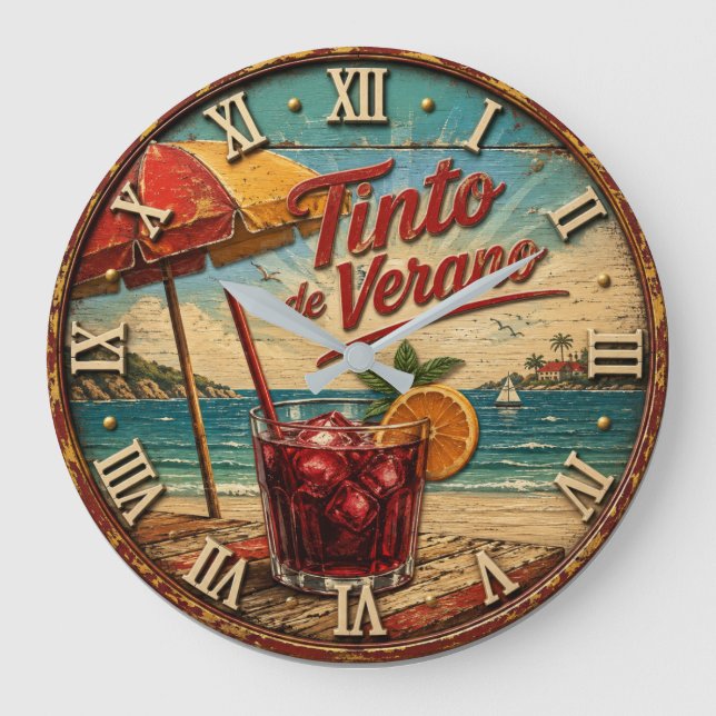 Tinto de Verano Spanish Mediterranean Beach Decor Large Clock (Front)