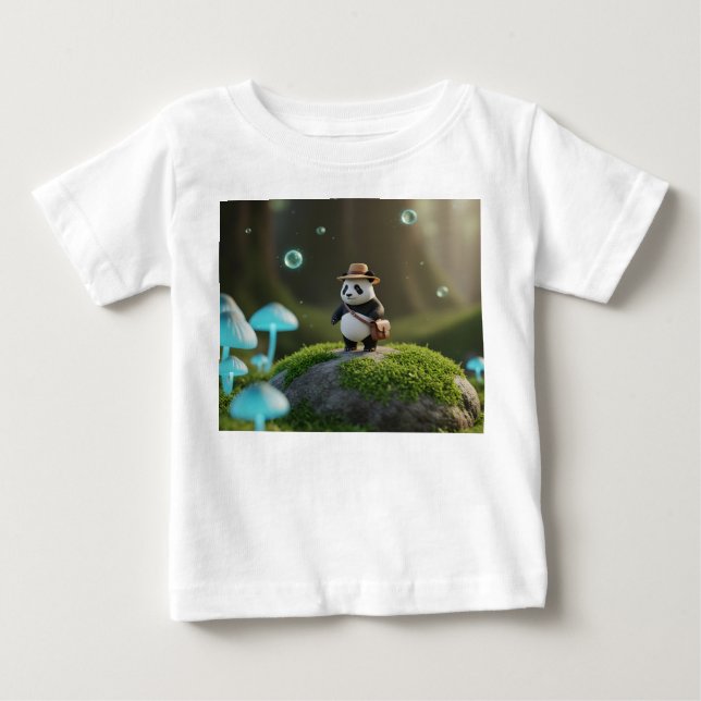 Tiny 3D Panda Explorer in Mystical Forest Baby T-Shirt (Front)