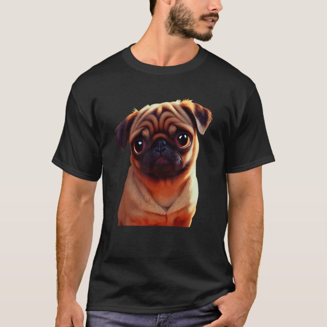 Tiny Adorable Brown Pug Puppy Oil Paint Dog Pet T-Shirt (Front)
