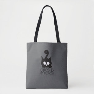 Tiny Agent of Chaos Black Cat grey Tote Bag