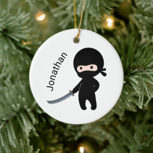 Tiny Angry Ninja, Custom Name Ceramic Tree Decoration