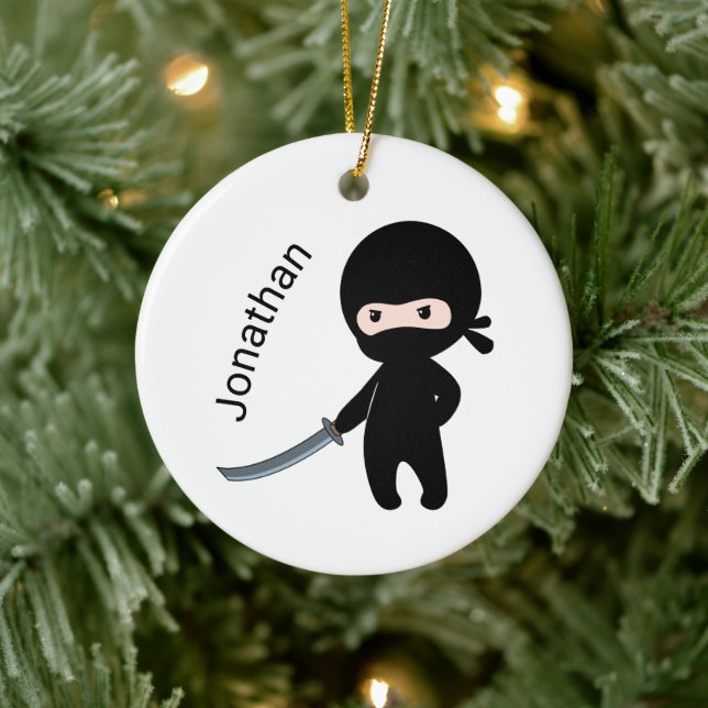 Tiny Angry Ninja, Custom Name Ceramic Tree Decoration (Tree)