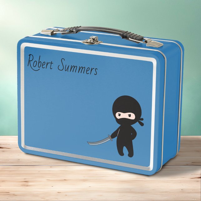 Tiny Angry Ninja Custom Name on Blue Metal Lunch Box (Creator Uploaded)