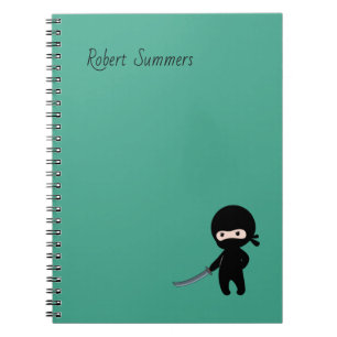 Tiny Angry Ninja Custom Name on Dark Green Notebook