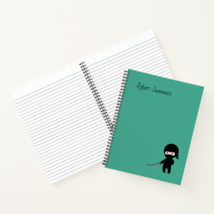Tiny Angry Ninja Custom Name on Dark Green Notebook