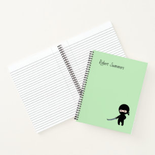 Tiny Angry Ninja Custom Name on Green Notebook