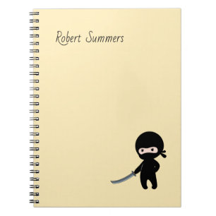 Tiny Angry Ninja Custom Name on Yellow Notebook
