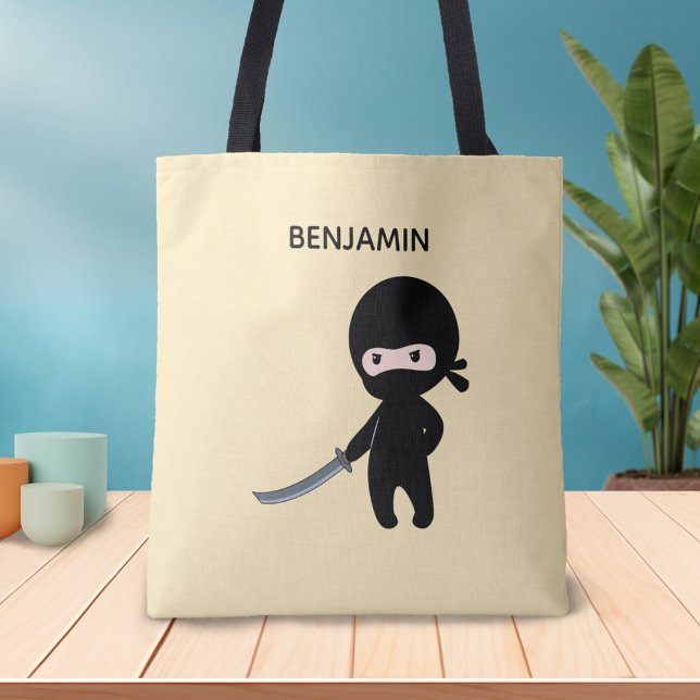 Tiny Angry Ninja Custom Name on Yellow Tote Bag (Creator Uploaded)