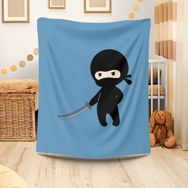 Tiny Angry Ninja on Blue Fleece Blanket (Creator Uploaded)