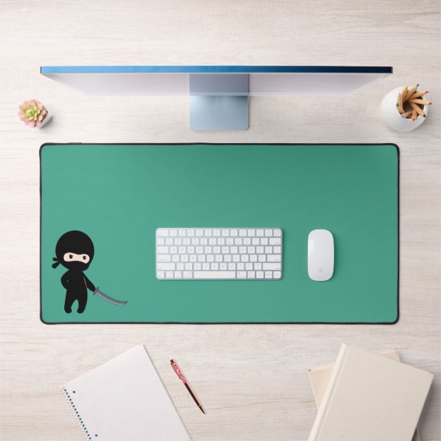 Tiny Angry Ninja on Dark Green Desk Mat (Office 1)