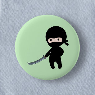 Tiny Angry Ninja on Green 6 Cm Round Badge