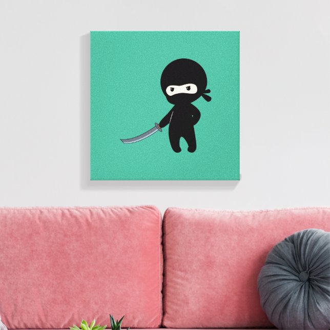 Tiny Angry Ninja on Green Canvas Print (Insitu(LivingRoom))