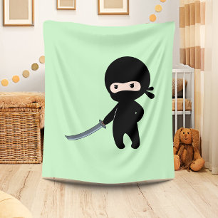 Tiny Angry Ninja on Green Fleece Blanket