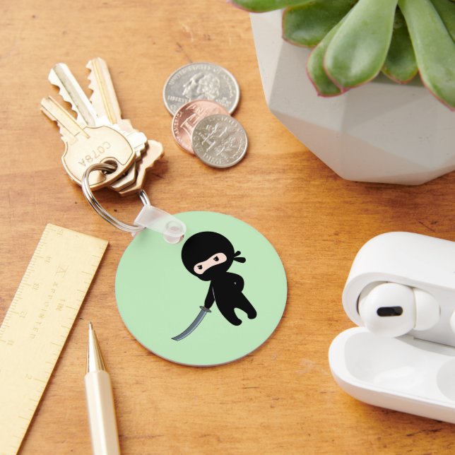 Tiny Angry Ninja on Green Key Ring (Desk)