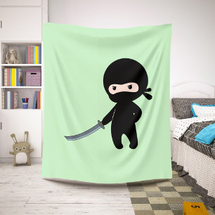 Tiny Angry Ninja on Green Sherpa Blanket