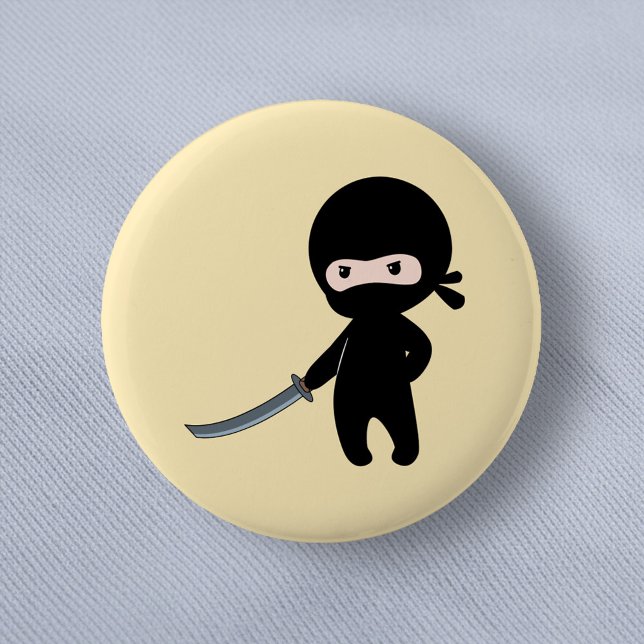 Tiny Angry Ninja on Yellow 6 Cm Round Badge (Creator Uploaded)