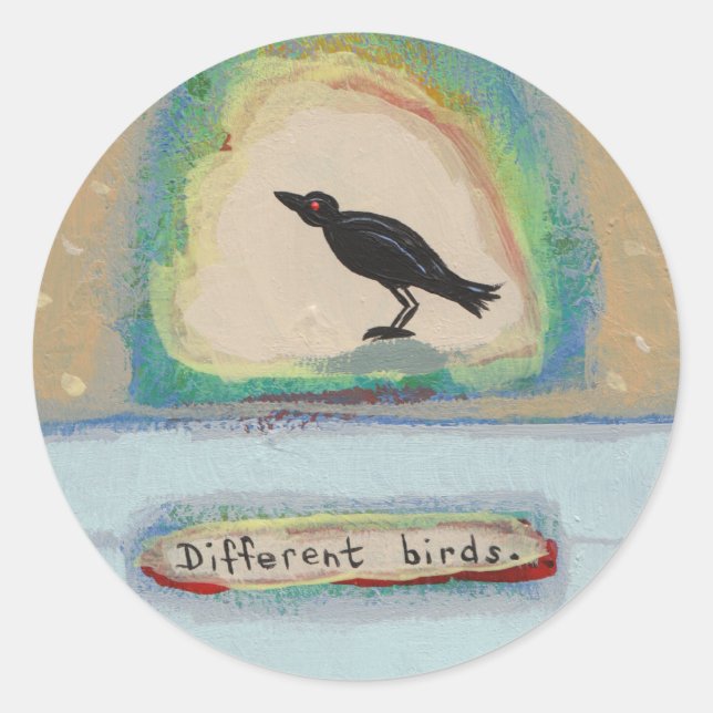 Tiny Art # 602 - Different Birds original painting Classic Round Sticker (Front)