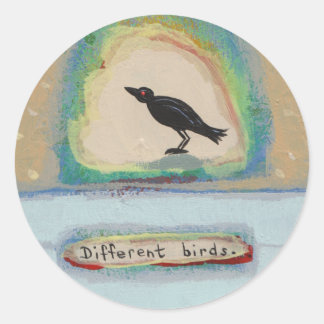 Tiny Art # 602 - Different Birds original painting Classic Round Sticker