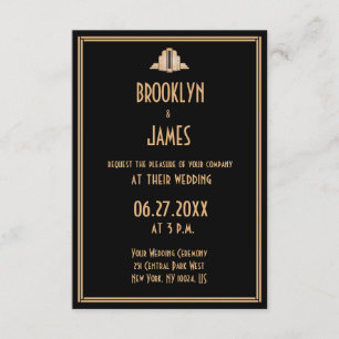 Tiny Art Deco Black Great Gatsby Wedding Invites