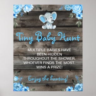Tiny Baby Hunt Boy Elephant Baby Shower Game Poster