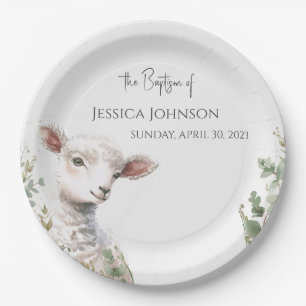 Tiny Baby Lamb and Eucalyptus baptism  Paper Plate