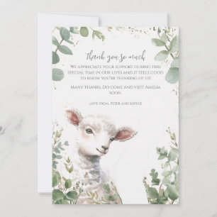 Tiny Baby Lamb and Eucalyptus baptism Thank You Card