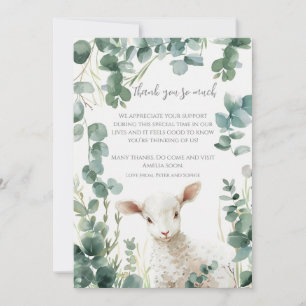 Tiny Baby Lamb and Eucalyptus baptism Thank You Card