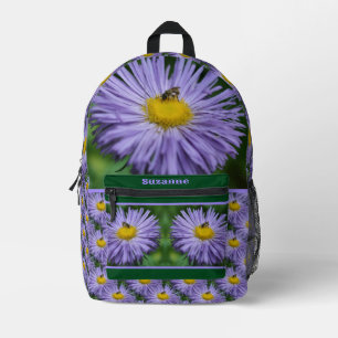 Tiny Bee On Purple Aster Flower Personalised  Printed Backpack