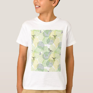 tiny birds on green leaves nature pattern T-Shirt