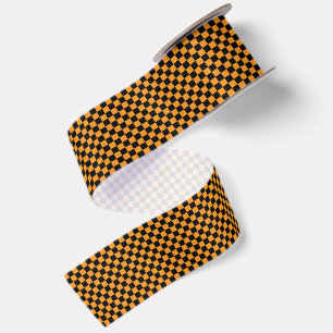 Tiny Black and Orange Chequered Halloween Satin Ribbon