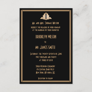 Tiny Black Art Deco Great Gatsby Wedding Invites