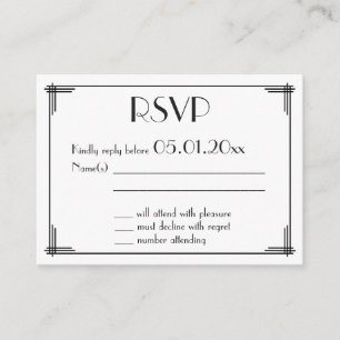 Tiny Black Gold Great Gatsby Art Deco Wedding RSVP Enclosure Card