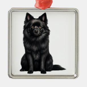 TINY BLACK SCHIPPERKE PUPPY DOG METAL TREE DECORATION