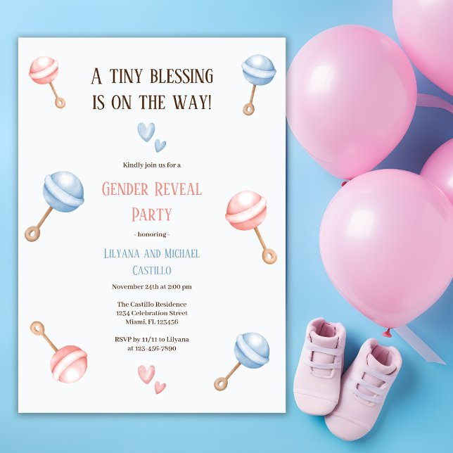 Tiny Blessing is on the Way Gender Reveal Party Invitation (Creator Uploaded)