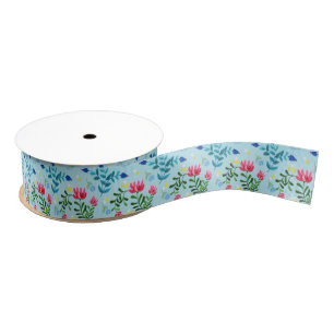 Tiny Bloom Blue Flowers Spring Garden Grosgrain Ribbon