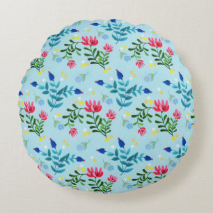 Tiny Bloom Blue Flowers Spring Garden Round Cushion