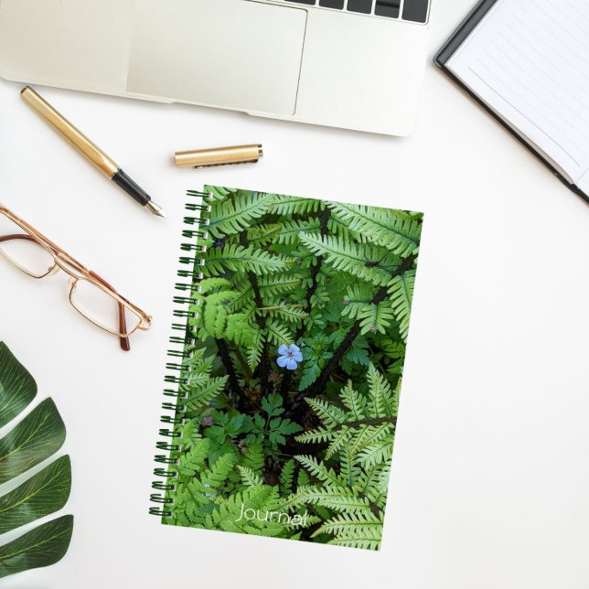Tiny Blue Flower and Ostrich Fern Floral Notebook (In Situ)