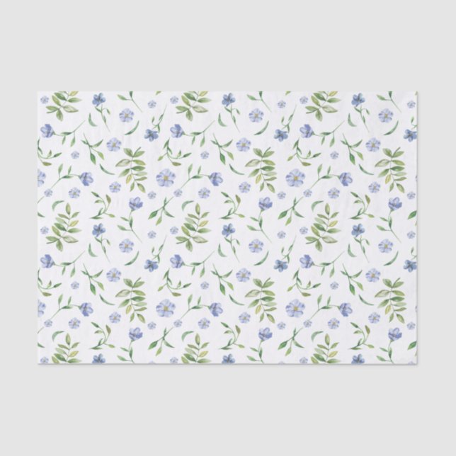 Tiny Blue Flowers Watercolor Print Tissue Paper (Front)