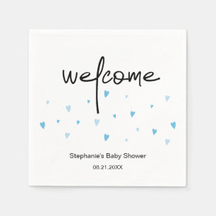 Tiny Blue Heart Sprinkled Baby Boy Shower Paper Napkin