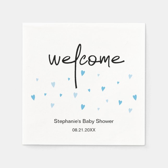 Tiny Blue Heart Sprinkled Baby Boy Shower Paper Napkin (Front)