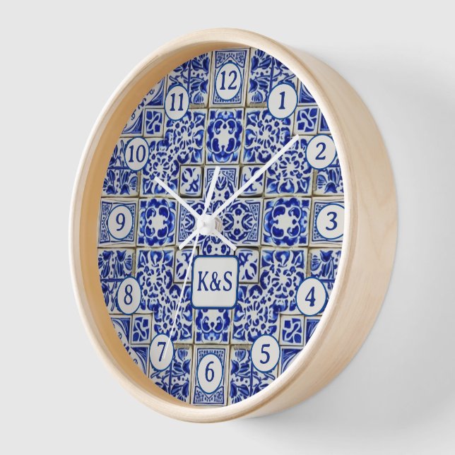 Tiny Blue & White Tiles - Classic Dutch China Clock (Angle)