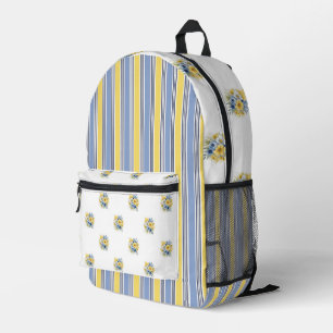 TINY BLUE & YELLOW FLOWERS AND STRIPES PRINTED BACKPACK