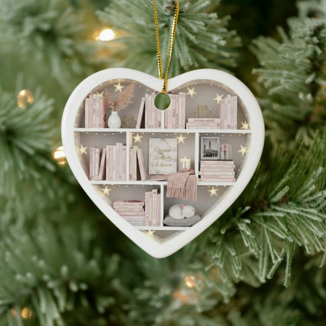Tiny Book Shelves Pink Bookshelf 2Dprint Books Ceramic Tree Decoration (Tree)