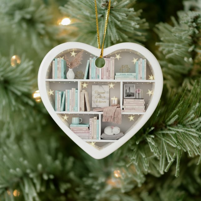 Tiny Book Shelves Reading Love to Read 2Dprint Ceramic Tree Decoration (Tree)