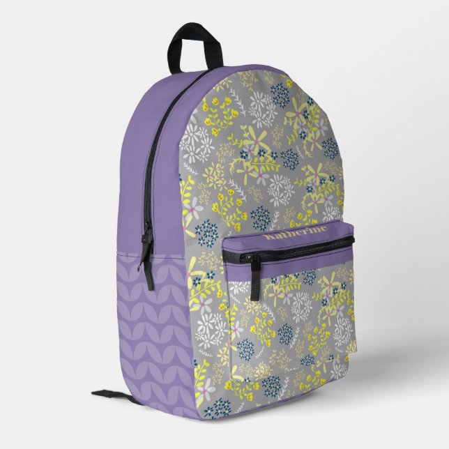 Tiny Bouquet Flowers Grey lavender Printed Backpack (Back Corner Left)